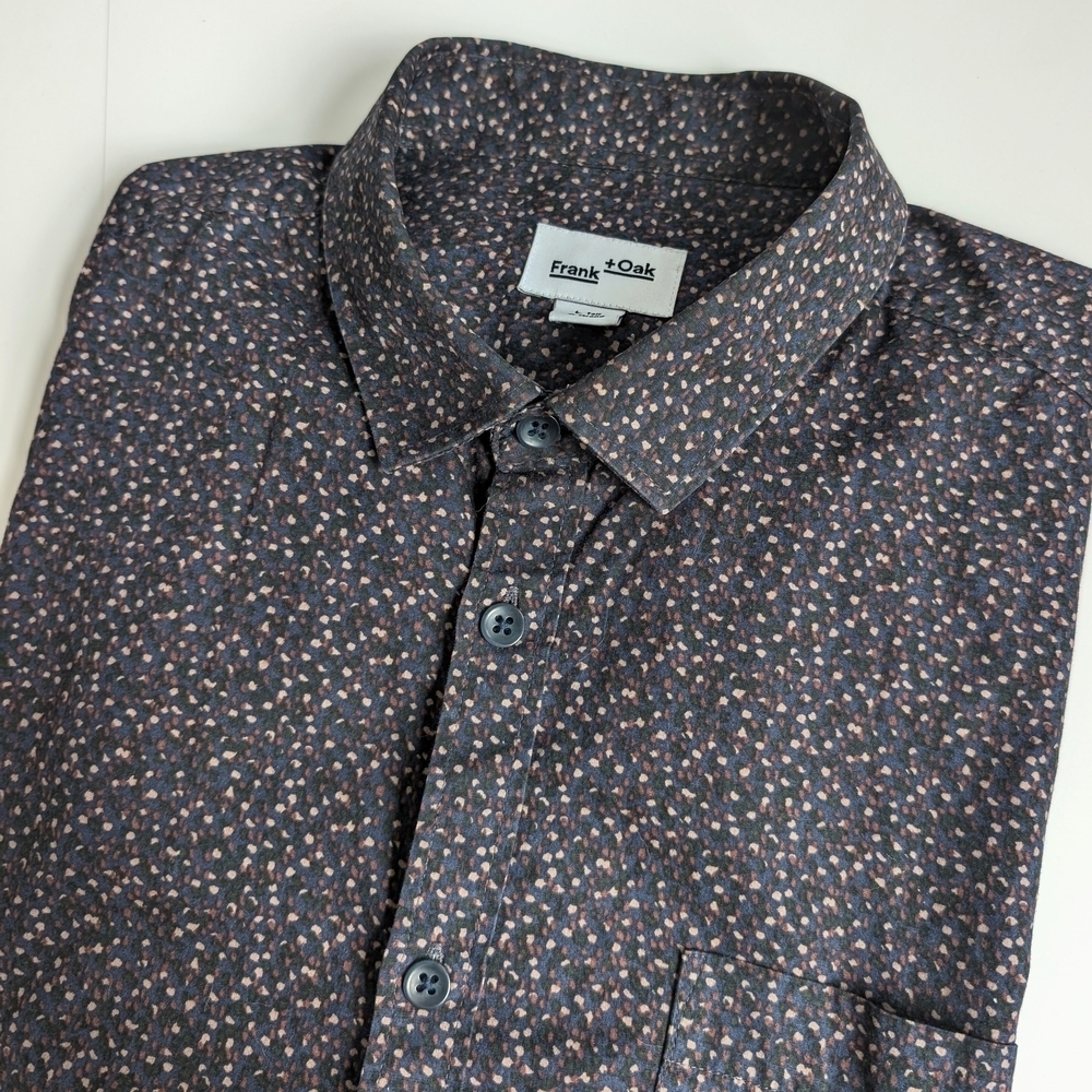 Frank & Oak Men's 100% Cotton Patterned Dress Shirt In Black ~ Size Large